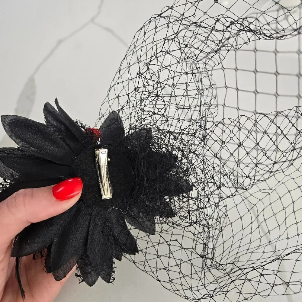 Hair piece Halloween Flower Black Veil Clip